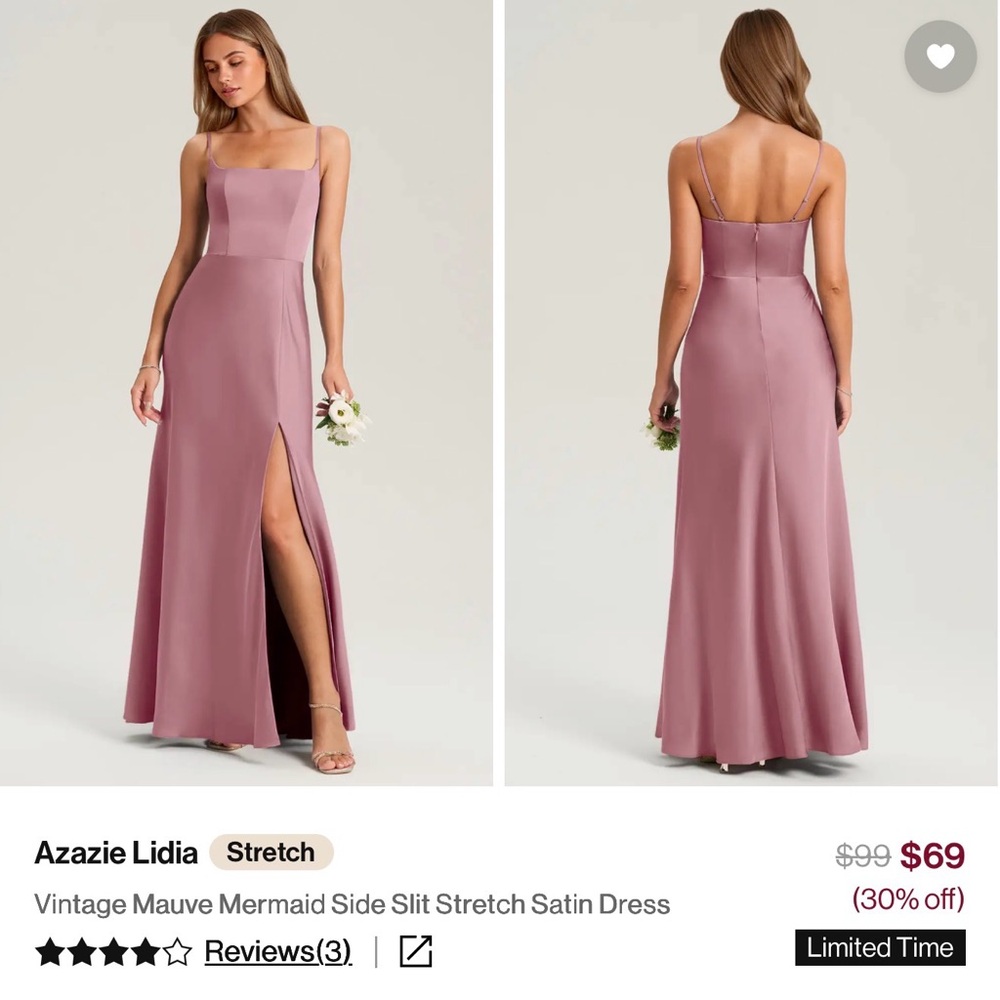 Azazie Lidia Satin Dress in Vintage Mauve